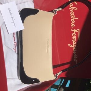 Salvatore Ferragamo Tan and Black Shoulder Bag